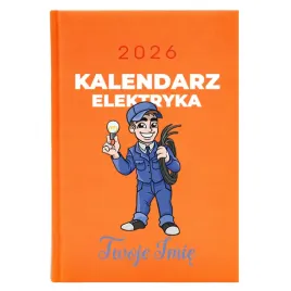 kalendarz-a5-2026-pomaranczowy-terminarz-dla-elektryka-elektryk-imie-wzory