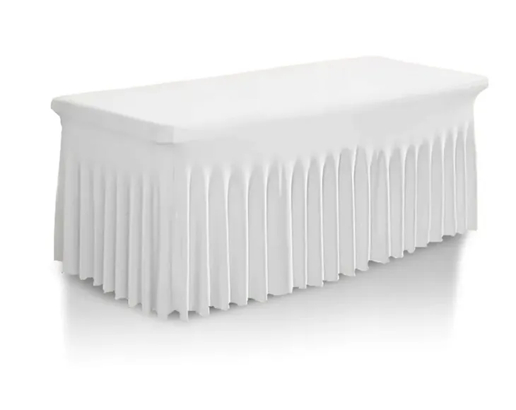 POKROWIEC na stół bankietowy cateringowy BIAŁY SKIRTING falbana 200x90 cm