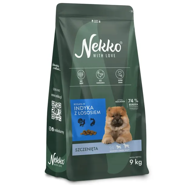 Nekko PUPPY Sucha karma Indyk Łosoś ŚREDNIE I DUŻE RASY 9 kg