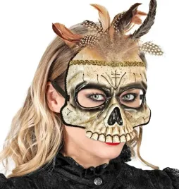 maska-halloweenowa-czaszka-szamana-voodoo-piora-kosc-dodatek-halloween