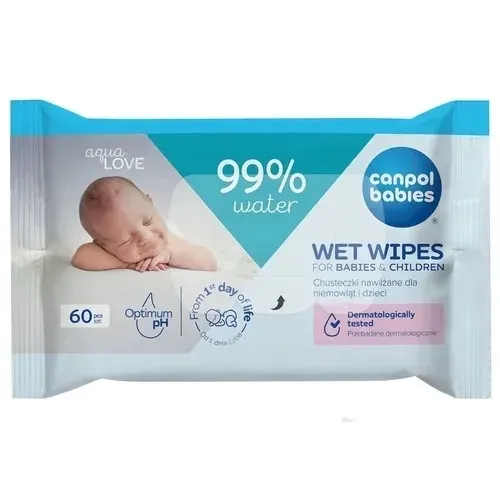 Canpol babies Chusteczki nawilżane dla niemowląt i dzieci 99% wody 60 szt
