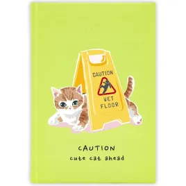 kalendarz-ksiazkowy-2026-caution-cute-cat-ahead-seledynowy-na-prezent-wzory