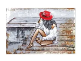 obraz-metalowy-3d-loft-czerwony-kapelusz-2-120x70-cm