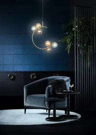 lampa-sufitowa-wiszaca-zlota-6-kul-szklane-wielokolorowe