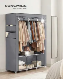 szafa-na-ubrania-do-sypialni-materialowa-duza-szara-2-polki-wiszace-drzwi