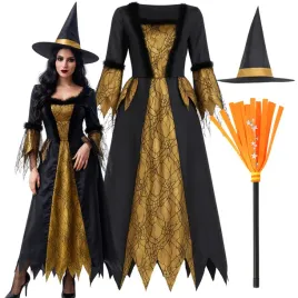 stroj-czarownicy-kapelusz-wiedzma-halloween-miotla-kostium-xs-s-158-170