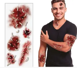 tatuaz-imitujacy-rane-z-robakami-halloween-horror-efekt-specjalny-makijaz