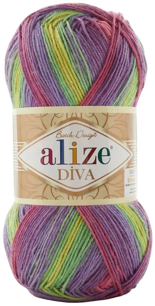 Włóczka Alize Diva Batik 3241 FIOLETOWO-OLIWKOWY 350m/100g 100% Mikroakryl