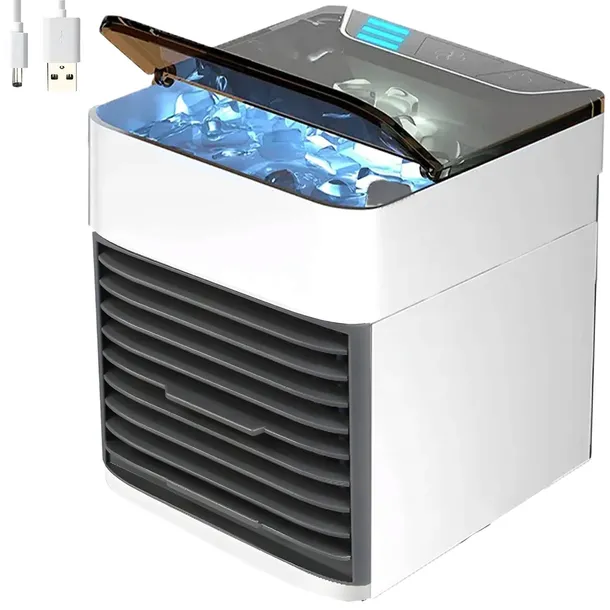 KLIMATOR PRZENOŚNY BIURKOWY MAŁY WODNY NA WODĘ i LÓD 3W1 KLIMATYZER LED USB