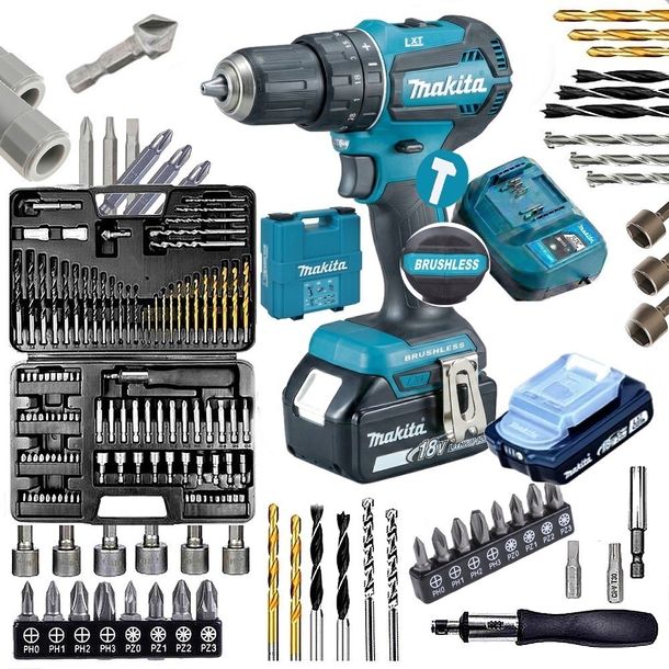 Makita Bezszczotkowa Wiertarko Wkrętarka 18v 2xaku Udar Zestaw Narz. 109el