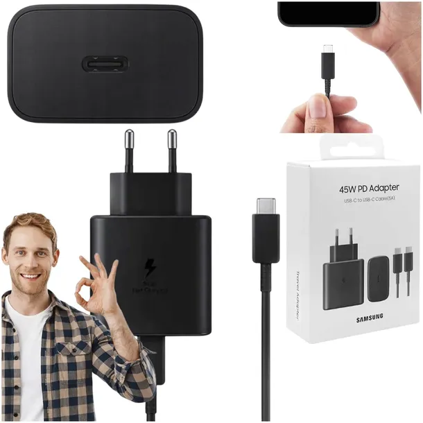 ŁADOWARKA SAMSUNG 45W SZYBKA ORYGINALNA FAST CHARGING CZARNA KABEL USB-C 1m