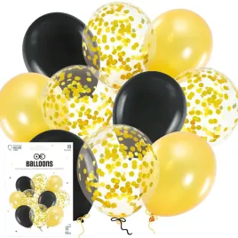 balony-zlote-czarne-z-konfetti-zestaw-balonow-10szt