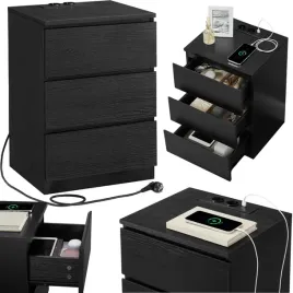 stolik-nocny-czarny-ladowarka-usb-230v-szafka-z-gniazdkami-3-szuflady-loft