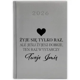 kalendarz-ksiazkowy-2026-zyje-sie-tylko-raz-srebrny-terminarz-prezent-wzory
