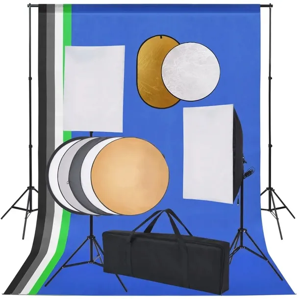 vidaXL Zestaw studyjny z lampami softbox, tłami i blendami
