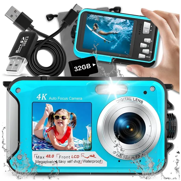 APARAT WODOODPORNY PODWODNY CYFROWY FOTOGRAFICZNY 48Mpx 16x ZOOM KARTA 32GB
