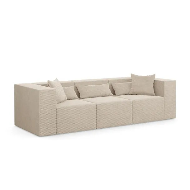 Kanapa Modułowa Nowoczesna Wygodna Sofa do Salonu Beżowa Sztruksowa