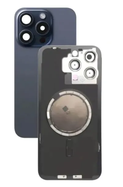 iPhone 15 Pro Blue Niebieska klapka tylna UZBROJONA + Uszczelka montażowa