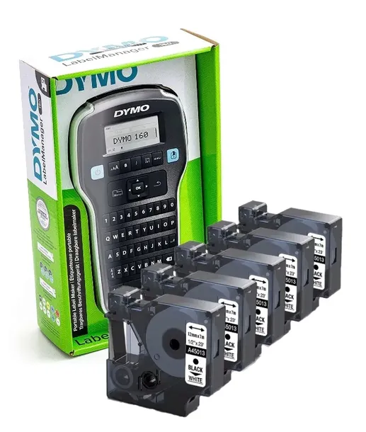 Drukarka etykiet DYMO LM160 Label Manager + 5 taśm D1 45013 12mm/białe