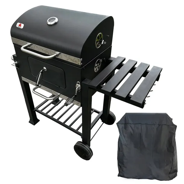 Duży Grill węglowy żeliwny ruszt 113,5x50x107cm XXL z pokrywą + pokrowiec