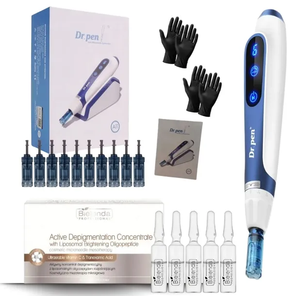 Dr Pen Derma Ulitma A11 + 10x kartridż + 5x ampułki Bielenda Oligopeptydy