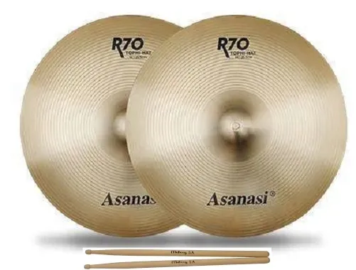 TALERZ PERKUSYJNY 2x HI-HAT 14" ASANASI R70 + KPL. PAŁEK W ZESTAWIE