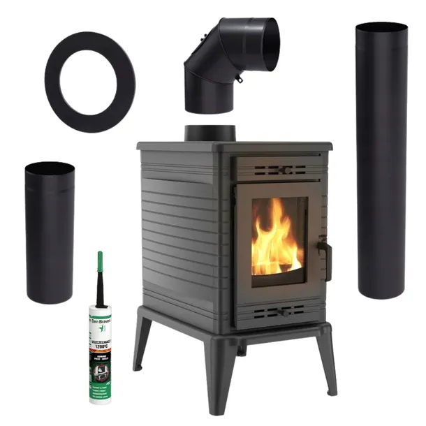 PIEC KOZA K10 KOMINEK WOLNOSTOJACY PIECYK NA DREWNO KRATKI 10 KW ZESTAW