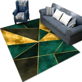dywan-fancy-120x160-trojkaty-ciemny-zielony-butelkowy-zloty-antyposlizgowy