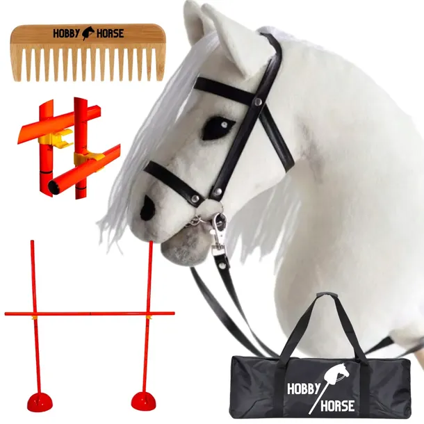 ZESTAW HOBBY HORSE KOŃ NA KIJU A3 + PRZESZKODA DO SKAKANIA 120 CM +GRZEBIEŃ