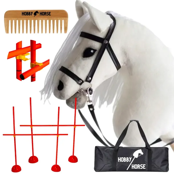 ZESTAW HOBBY HORSE KOŃ NA KIJU A3 2x PRZESZKODA DO SKAKANIA 120CM GRZEBIEŃ