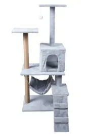 drapak-dla-kota-legowisko-wieza-domek-schodki-4-poziomy-szary-bauerkraft