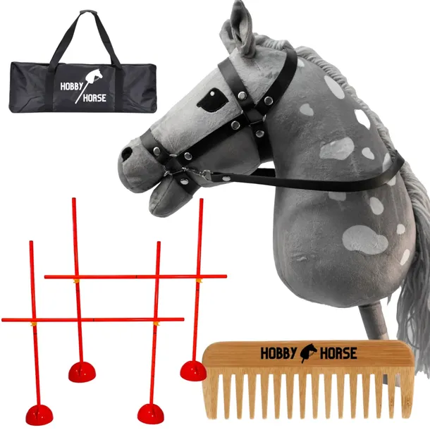 Zestaw Hobby Horse Koń Na Kiju A3 2x Przeszkoda Do Skakania 120CM Grzebień