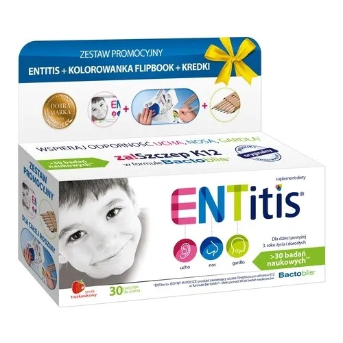 Zestaw Promocyjny Entitis, pastylki do ssania, smak truskawkowy, 30 szt.