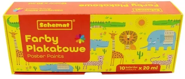 FARBY FARBKI PLAKATOWE SZKOLNE 10 INTENSYWNYCH KOL. WYDAJNE 20ML DLA DZIECI