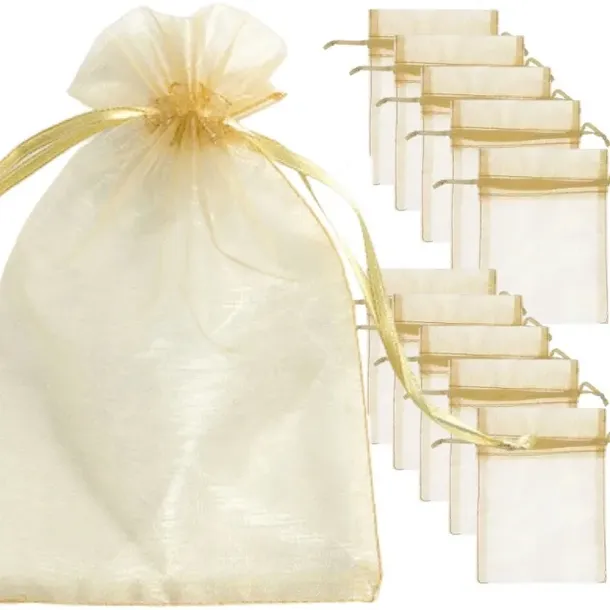 WORECZKI Z ORGANZY ZŁOTE 10x15 NA PREZENT WESELE SŁODYCZE ELEGANCKIE 10szt
