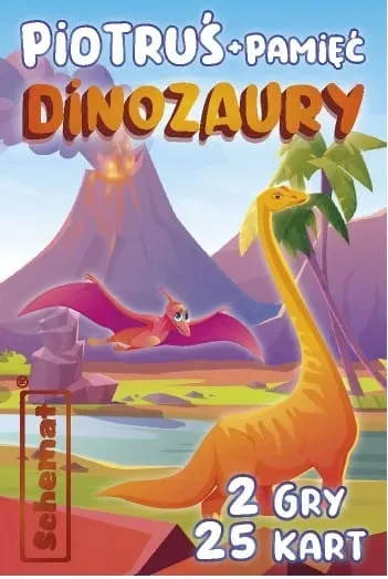 DWIE GRY KARCIANE EDUKACYJNE DLA DZIECI 25 KART PIOTRUŚ + PAMIĘĆ DINOZAURY