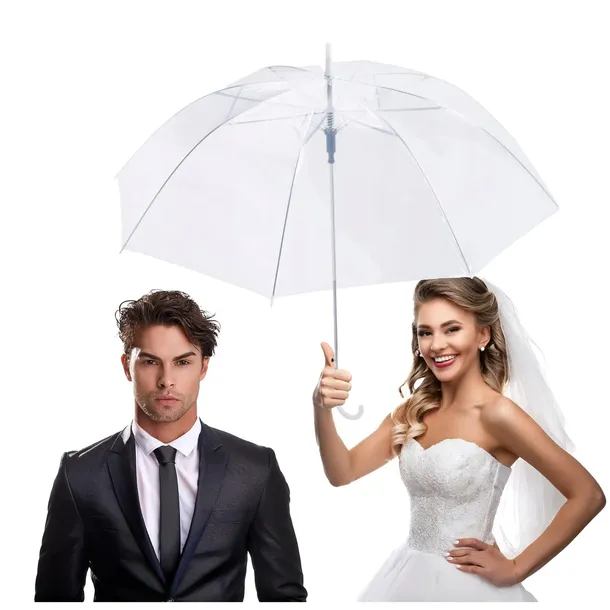 PARASOL PRZEZROCZYSTY PARASOLKA PRZEZROCZYSTA NA ŚLUB BIAŁA DUŻA SKŁADANA