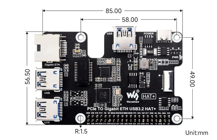 pcie-do-gigabit-ethernet-usb-3-2-3xusb-ethernet-hat-dla-raspberry-pi-5-stan-nowy-kod-producenta-waveshare-27541