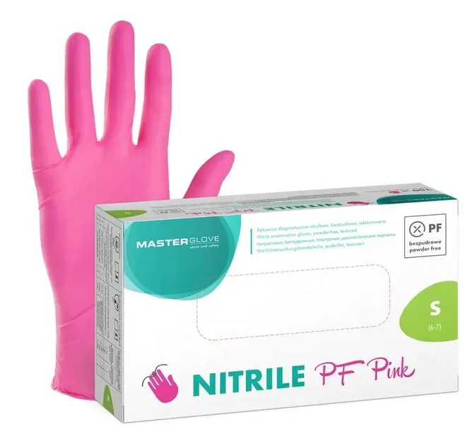 Rękawiczki nitrylowe bezpudrowe RÓŻOWE S 100szt. Master Glove PF Pink