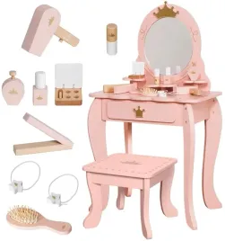 drewniana-toaletka-z-akcesoriami-dla-dziewczynki-lustro-taboret-princess