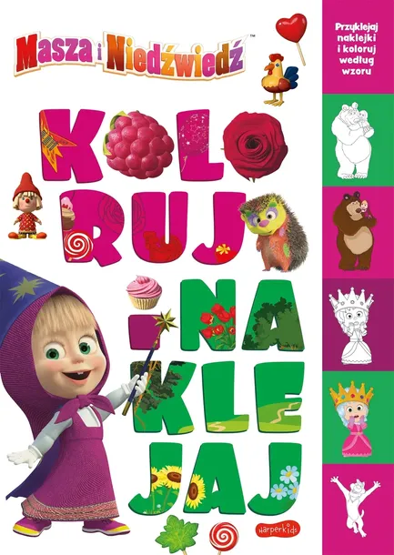 Masza i Niedźwiedź Koloruj i naklejaj kolorowanka + naklejki