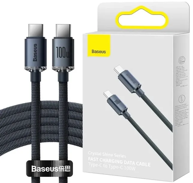Baseus USB-C do USB-C Crystal 100W 2m Czarny