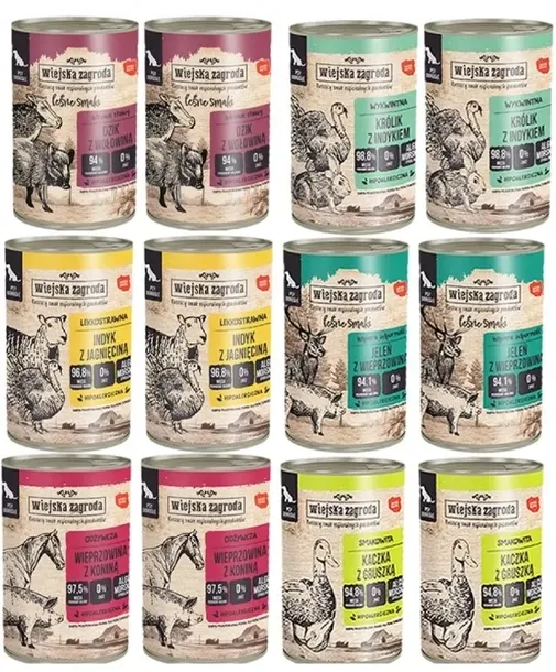 WIEJSKA ZAGRODA Karma mokra dla psa MIX 6 Smaków 12 x 400g