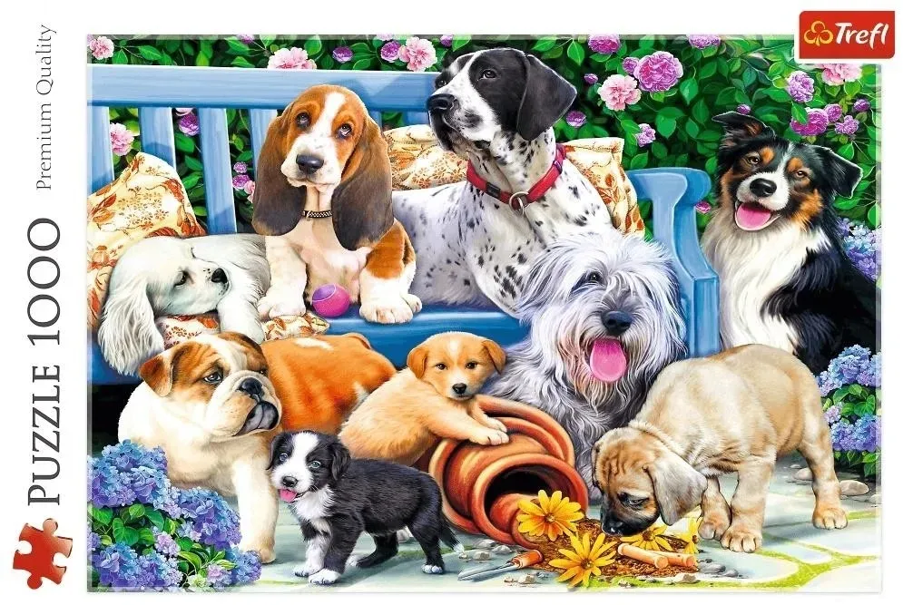 puzzle-1000-psy-w-ogrodzie-trefl-stan-nowy