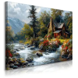 obraz-do-salonu-jadalni-gorska-chata-gory-kwiaty-krajobraz-natura-120x80