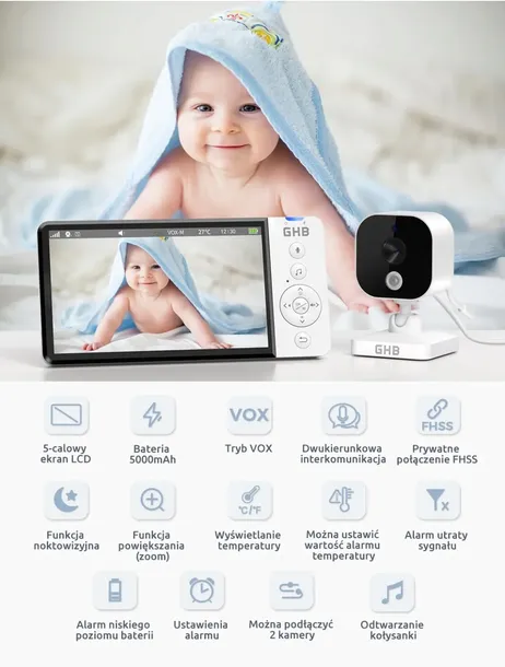 Elektroniczna Niania GHB ABM700 – Kamera + Monitor LCD, Podgląd i Dźwięk