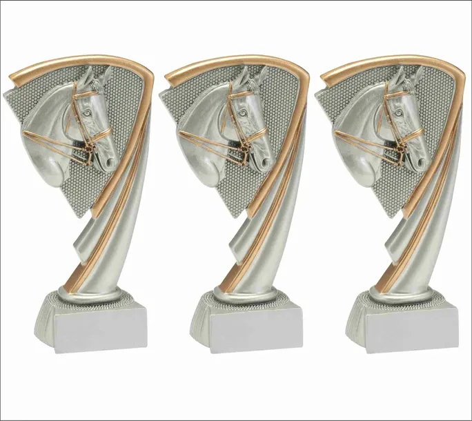 ZESTAW 3 STATUETEK - KOŃ, JEŹDZIECTWO, puchary 3szt. + grawer! Nagroda