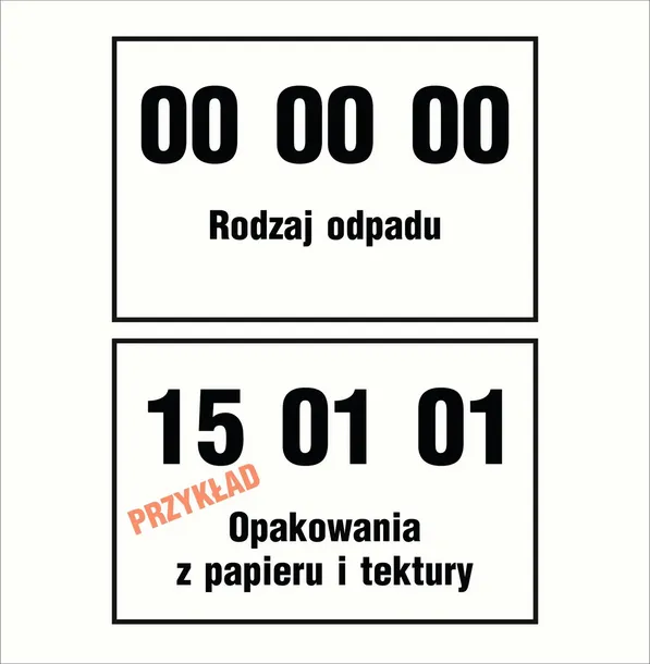 Naklejka, etykieta KOD ODPADU / RODZAJ ODPADU format 15x25cm