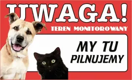 tabliczka-tablica-uwaga-kot-pies-teren-monitorowany-prezent-gadzet-12x20cm