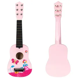 gitara-dla-dzieci-drewniana-6-metalowych-strun-kostka-rozowa